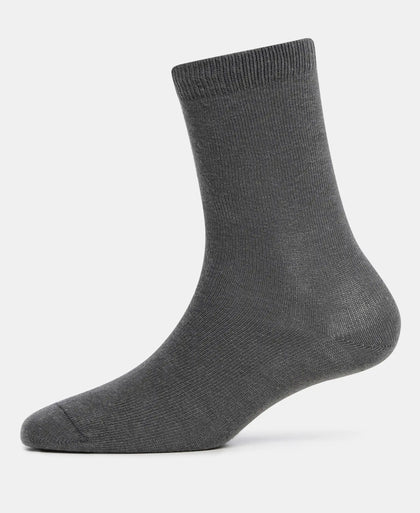 Kid's Compact Cotton Stretch Solid Calf Length Socks With StayFresh Treatment - Gun Metal (Pack of 2)