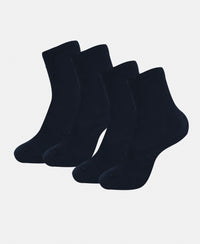 Kid's Compact Cotton Stretch Solid Calf Length Socks With StayFresh Treatment - Navy (Pack of 2)