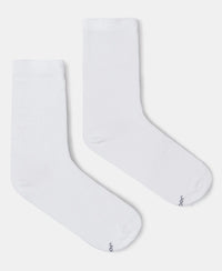 Kid's Compact Cotton Stretch Solid Calf Length Socks With StayFresh Treatment - White (Pack of 2)