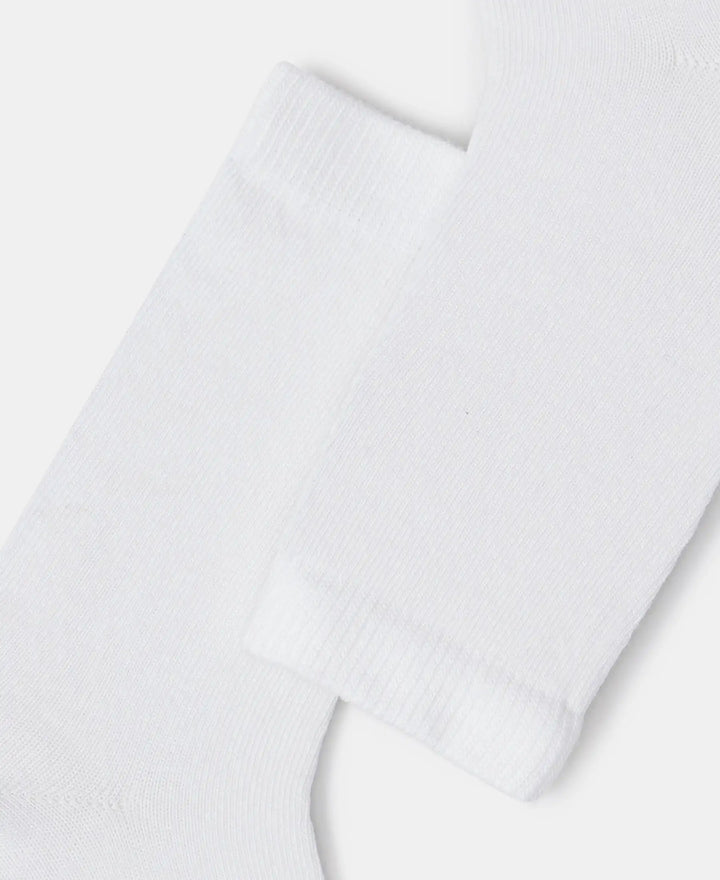 Kid's Compact Cotton Stretch Solid Calf Length Socks With StayFresh Treatment - White (Pack of 2)