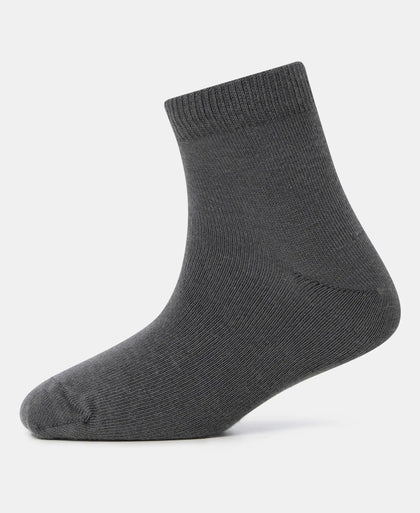 Kid's Compact Cotton Stretch Solid Ankle Length Socks With StayFresh Treatment - Gun Metal (Pack of 2)