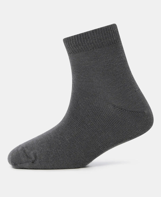 Kid's Compact Cotton Stretch Solid Ankle Length Socks With StayFresh Treatment - Gun Metal (Pack of 2)