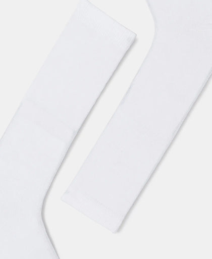 Kid's Compact Cotton Stretch Solid Knee Length Socks With StayFresh Treatment - White (Pack of 2)