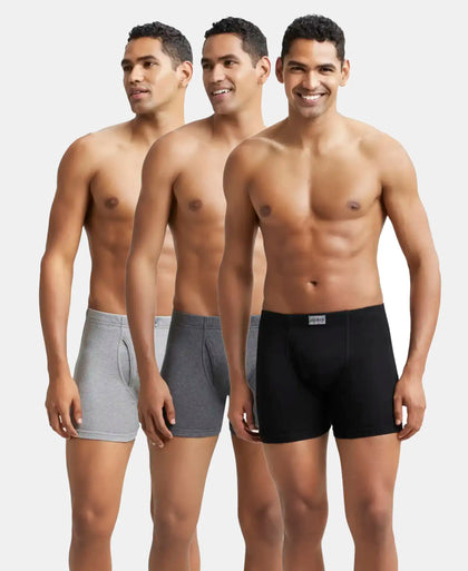 Super Combed Cotton Rib Solid Boxer Brief with Ultrasoft and Durable Waistband - Black/Charcoal Melange/Grey Melange (Pack of 3)