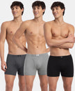 Super Combed Cotton Rib Solid Boxer Brief with Ultrasoft and Durable Waistband - Black/Charcoal Melange/Grey Melange (Pack of 3)