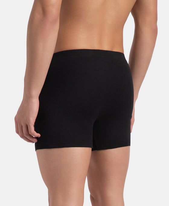 Super Combed Cotton Rib Solid Boxer Brief with Ultrasoft and Durable Waistband - Black/Charcoal Melange/Grey Melange (Pack of 3)