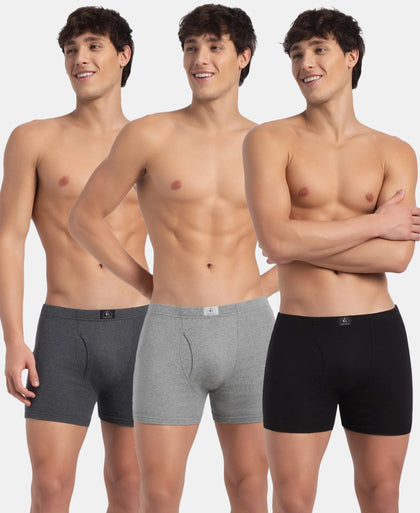 Super Combed Cotton Rib Solid Boxer Brief with Ultrasoft and Durable Waistband - Black/Charcoal Melange/Grey Melange (Pack of 3)