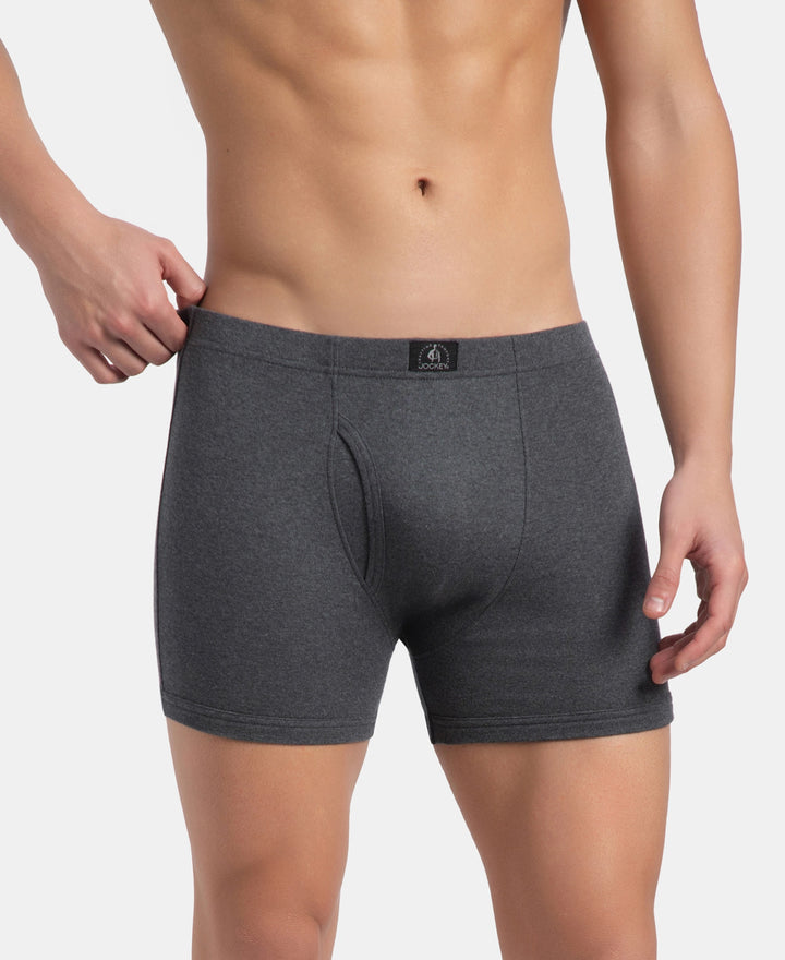 Super Combed Cotton Rib Solid Boxer Brief with Ultrasoft and Durable Waistband - Black/Charcoal Melange/Grey Melange (Pack of 3)