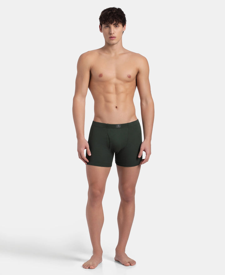 Super Combed Cotton Rib Solid Boxer Brief with Ultrasoft and Durable Waistband - Black, Deep Forest & Deep Slate (Pack of 3)