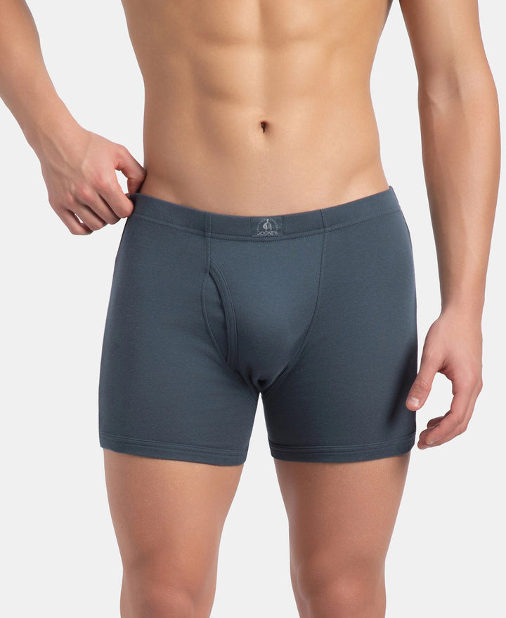 Super Combed Cotton Rib Solid Boxer Brief with Ultrasoft and Durable Waistband - Black, Deep Forest & Deep Slate (Pack of 3)