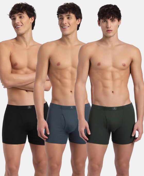 Super Combed Cotton Rib Solid Boxer Brief with Ultrasoft and Durable Waistband - Black, Deep Forest & Deep Slate (Pack of 3)