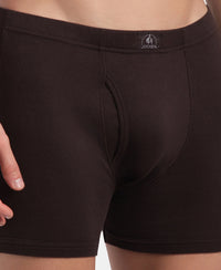 Super Combed Cotton Rib Solid Boxer Brief with Ultrasoft and Durable Waistband - Black/Grey Melange/Brown (Pack of 3)