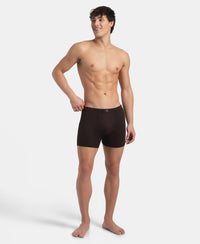 Super Combed Cotton Rib Solid Boxer Brief with Ultrasoft and Durable Waistband - Black, Dark Khaki & Brown (Pack of 3)