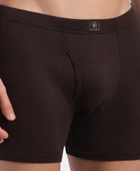 Super Combed Cotton Rib Solid Boxer Brief with Ultrasoft and Durable Waistband - Black, Dark Khaki & Brown (Pack of 3)