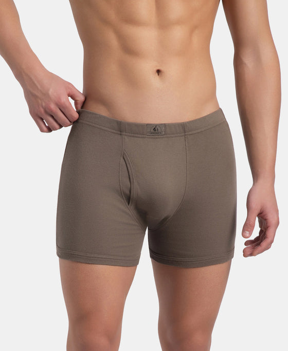 Super Combed Cotton Rib Solid Boxer Brief with Ultrasoft and Durable Waistband - Black, Dark Khaki & Brown (Pack of 3)