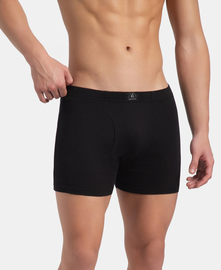 Super Combed Cotton Rib Solid Boxer Brief with Ultrasoft and Durable Waistband - Black, Dark Khaki & Brown (Pack of 3)