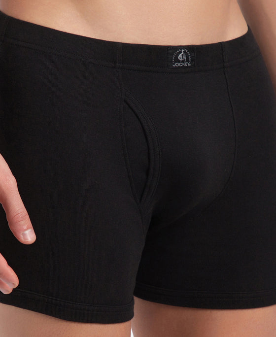 Super Combed Cotton Rib Solid Boxer Brief with Ultrasoft and Durable Waistband - Black, Dark Khaki & Brown (Pack of 3)