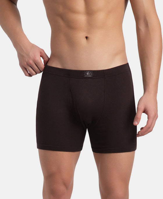 Super Combed Cotton Rib Solid Boxer Brief with Ultrasoft and Durable Waistband - Black, Dark Khaki & Brown (Pack of 3)