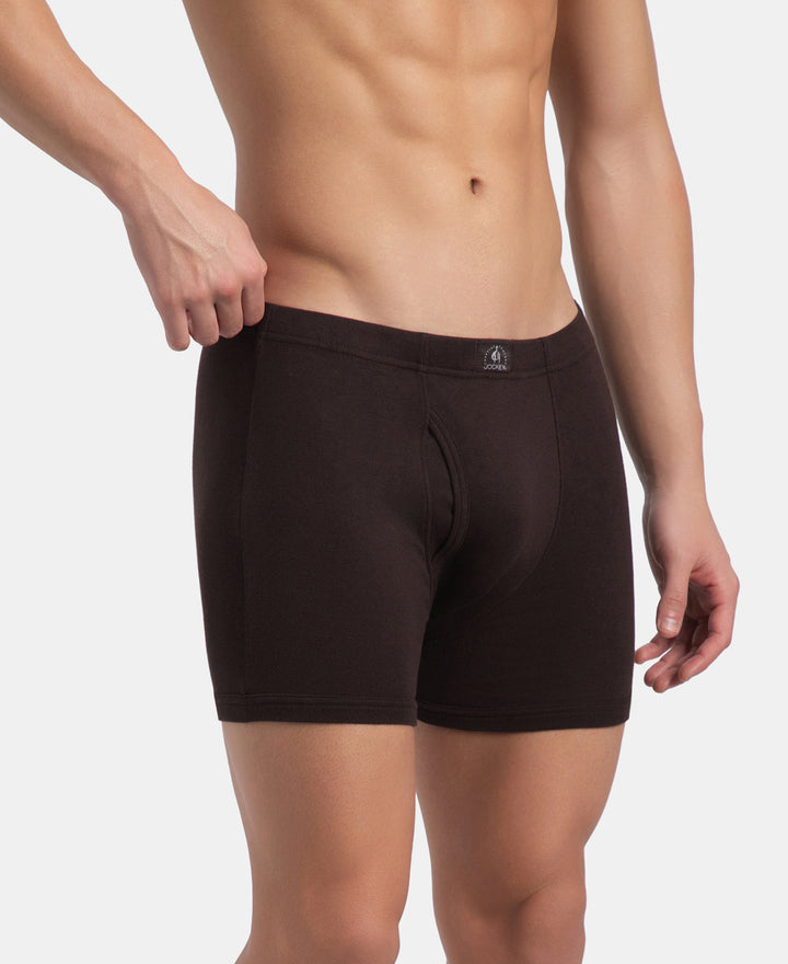 Super Combed Cotton Rib Solid Boxer Brief with Ultrasoft and Durable Waistband - Black, Dark Khaki & Brown (Pack of 3)