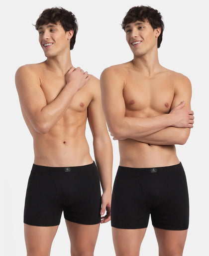 Super Combed Cotton Rib Solid Boxer Brief with Ultrasoft and Durable Waistband - Black (Pack of 2)