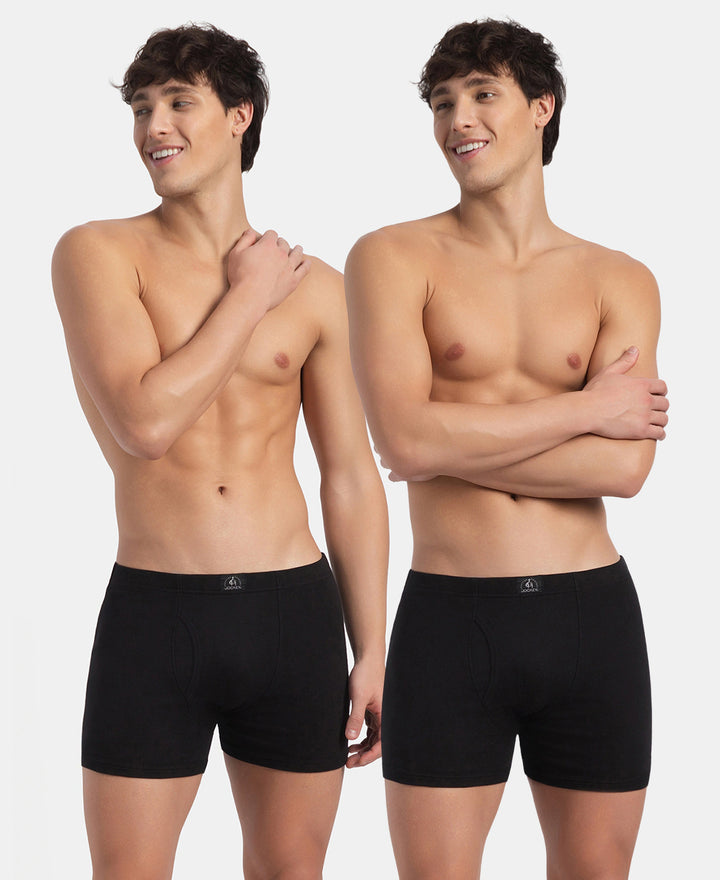 Super Combed Cotton Rib Solid Boxer Brief with Ultrasoft and Durable Waistband - Black (Pack of 2)