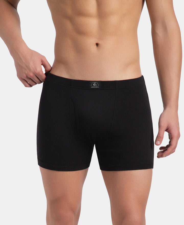 Super Combed Cotton Rib Solid Boxer Brief with Ultrasoft and Durable Waistband - Black