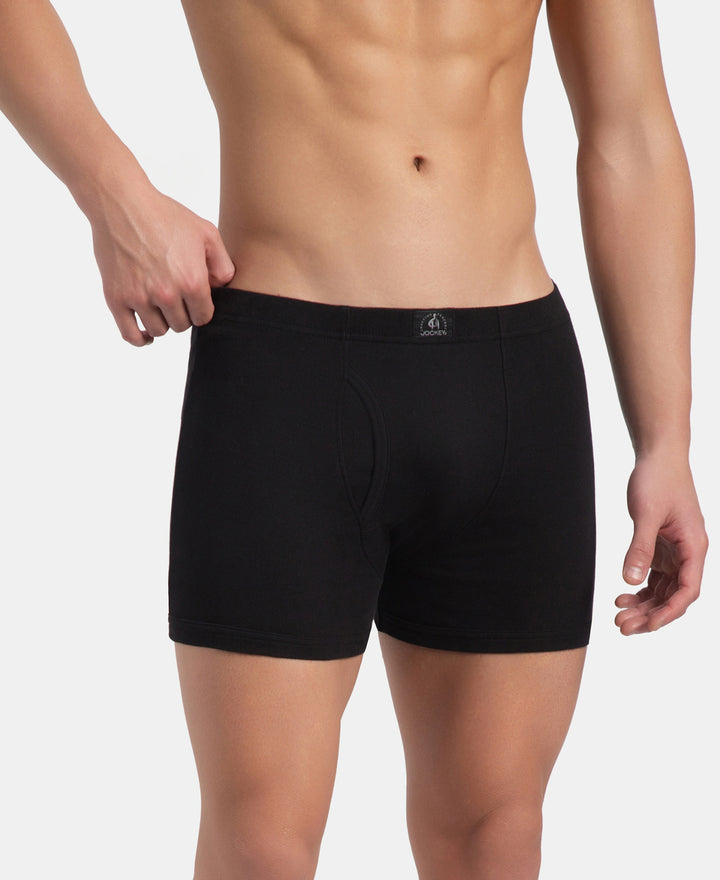 Super Combed Cotton Rib Solid Boxer Brief with Ultrasoft and Durable Waistband - Black
