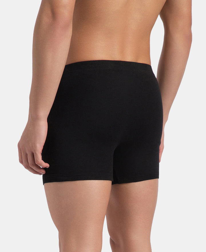 Super Combed Cotton Rib Solid Boxer Brief with Ultrasoft and Durable Waistband - Black