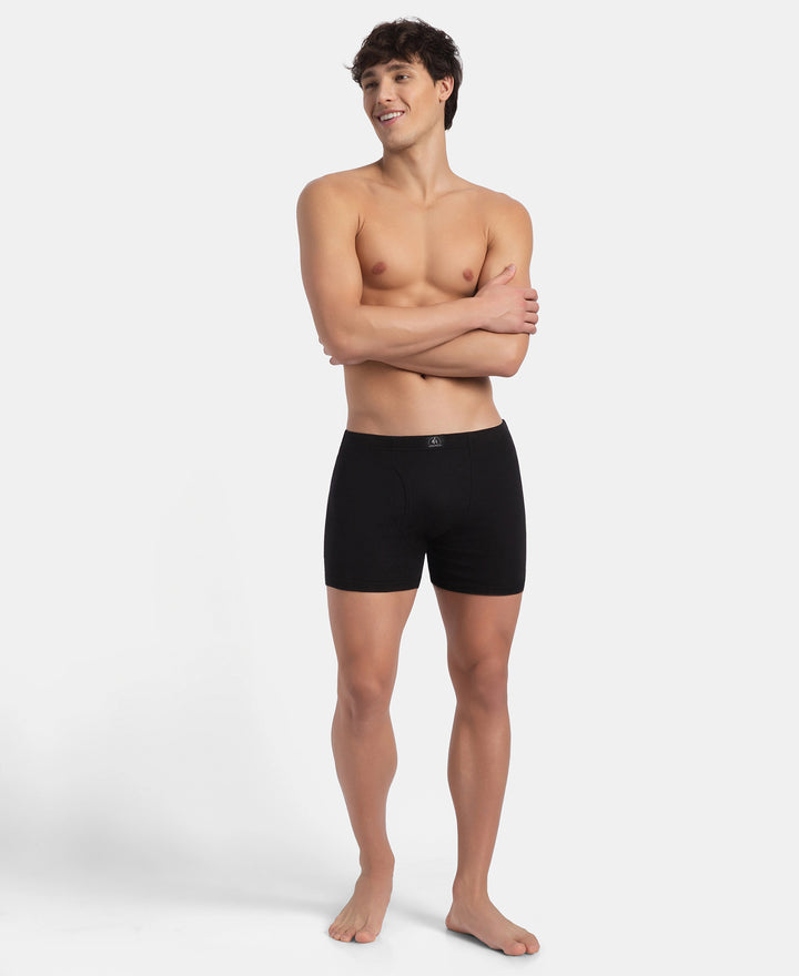 Super Combed Cotton Rib Solid Boxer Brief with Ultrasoft and Durable Waistband - Black