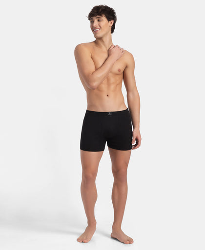 Super Combed Cotton Rib Solid Boxer Brief with Ultrasoft and Durable Waistband - Black