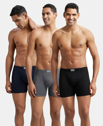 Super Combed Cotton Rib Solid Boxer Brief with Ultrasoft and Durable Waistband - Black/Navy/Charcoal Melange (Pack of 3)