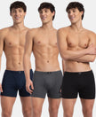 Super Combed Cotton Rib Solid Boxer Brief with Ultrasoft and Durable Waistband - Black/Navy/Charcoal Melange (Pack of 3)