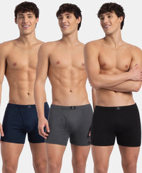 Super Combed Cotton Rib Solid Boxer Brief with Ultrasoft and Durable Waistband - Black/Navy/Charcoal Melange (Pack of 3)