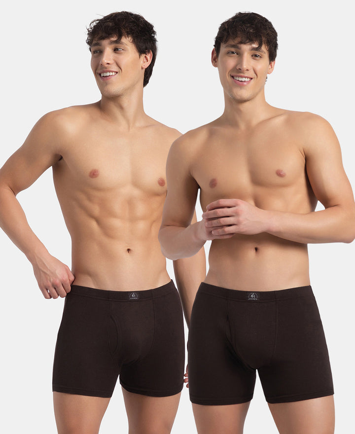 Super Combed Cotton Rib Solid Boxer Brief with Ultrasoft and Durable Waistband - Brown (Pack of 2)