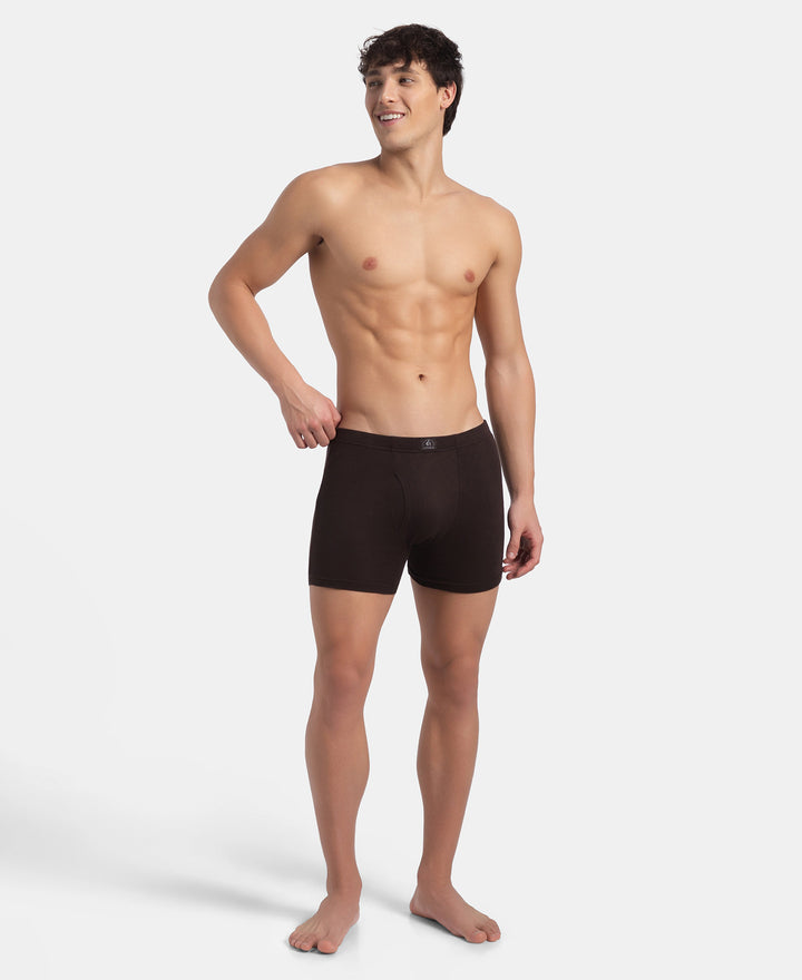 Super Combed Cotton Rib Solid Boxer Brief with Ultrasoft and Durable Waistband - Brown (Pack of 2)