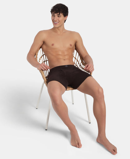 Super Combed Cotton Rib Solid Boxer Brief with Ultrasoft and Durable Waistband - Brown