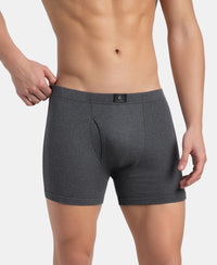 Super Combed Cotton Rib Solid Boxer Brief with Ultrasoft and Durable Waistband - Charcoal Melange (Pack of 2)