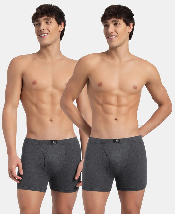 Super Combed Cotton Rib Solid Boxer Brief with Ultrasoft and Durable Waistband - Charcoal Melange (Pack of 2)