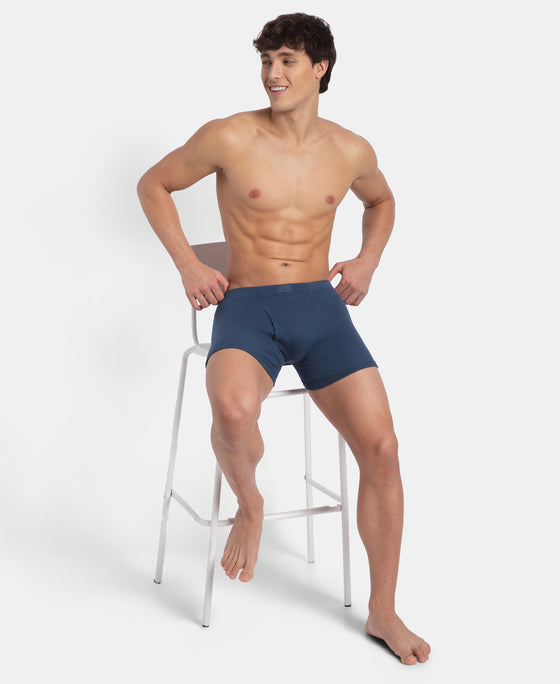 Super Combed Cotton Rib Solid Boxer Brief with Ultrasoft and Durable Waistband - Dark Denim (Pack of 2)