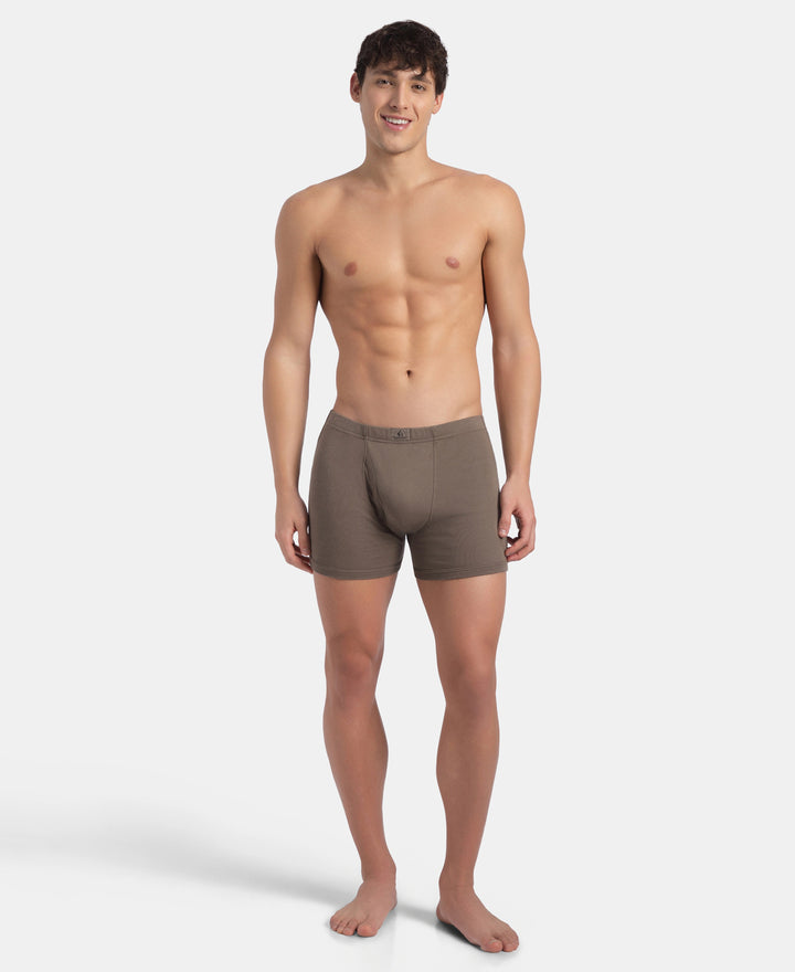 Super Combed Cotton Rib Solid Boxer Brief with Ultrasoft and Durable Waistband - Dark Khaki (Pack of 2)