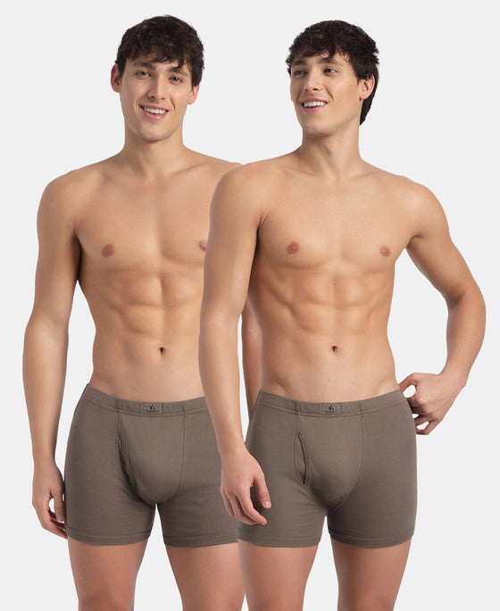 Super Combed Cotton Rib Solid Boxer Brief with Ultrasoft and Durable Waistband - Dark Khaki (Pack of 2)