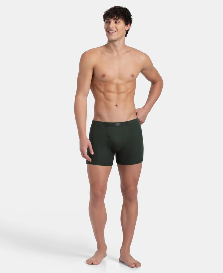 Super Combed Cotton Rib Solid Boxer Brief with Ultrasoft and Durable Waistband - Deep Forest (Pack of 2)