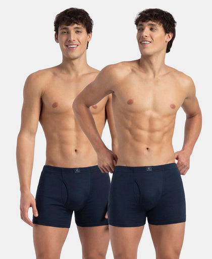 Super Combed Cotton Rib Solid Boxer Brief with Ultrasoft and Durable Waistband - Deep Navy (Pack of 2)