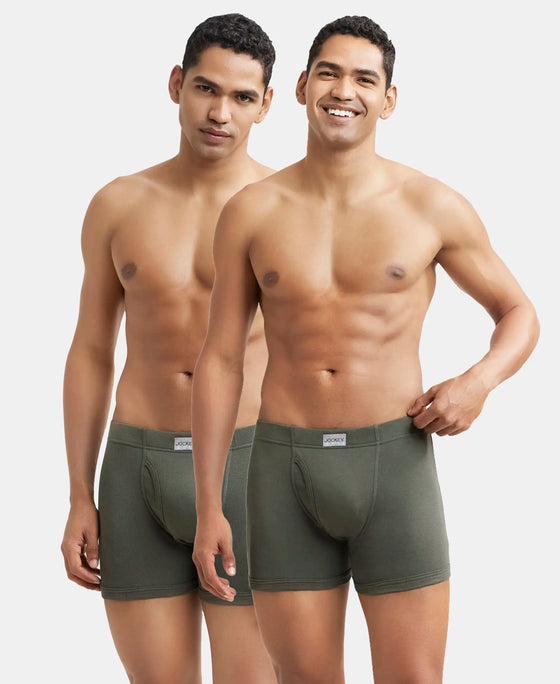 Super Combed Cotton Rib Solid Boxer Brief with Ultrasoft and Durable Waistband - Deep Olive (Pack of 2)