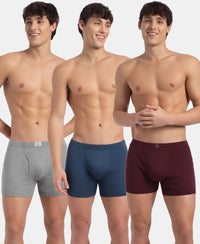 Super Combed Cotton Rib Solid Boxer Brief with Ultrasoft and Durable Waistband - Grey Melange, Port Royale & Dark Denim (Pack of 3)