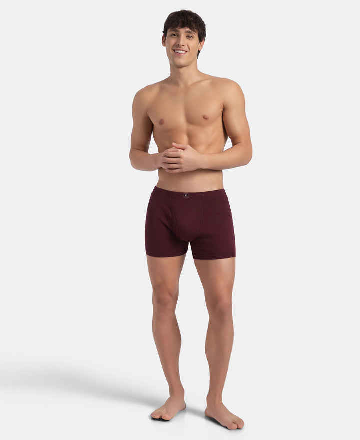 Super Combed Cotton Rib Solid Boxer Brief with Ultrasoft and Durable Waistband - Grey Melange, Port Royale & Dark Denim (Pack of 3)
