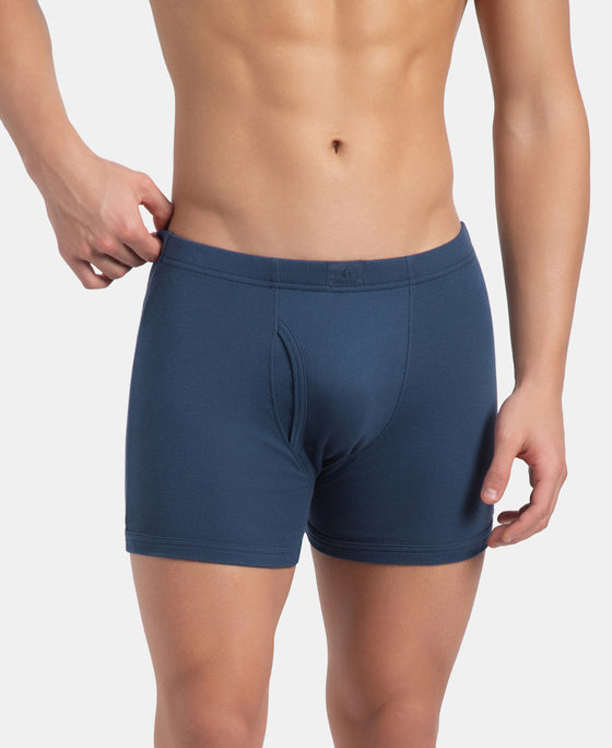 Super Combed Cotton Rib Solid Boxer Brief with Ultrasoft and Durable Waistband - Grey Melange, Port Royale & Dark Denim (Pack of 3)