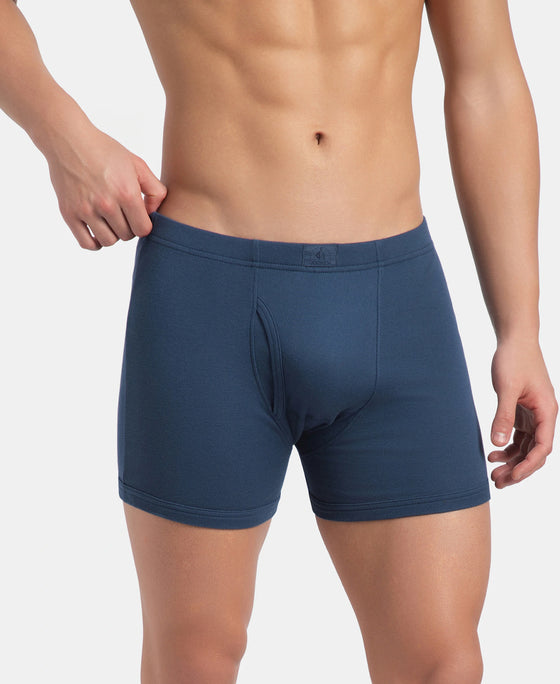 Super Combed Cotton Rib Solid Boxer Brief with Ultrasoft and Durable Waistband - Grey Melange, Port Royale & Dark Denim (Pack of 3)