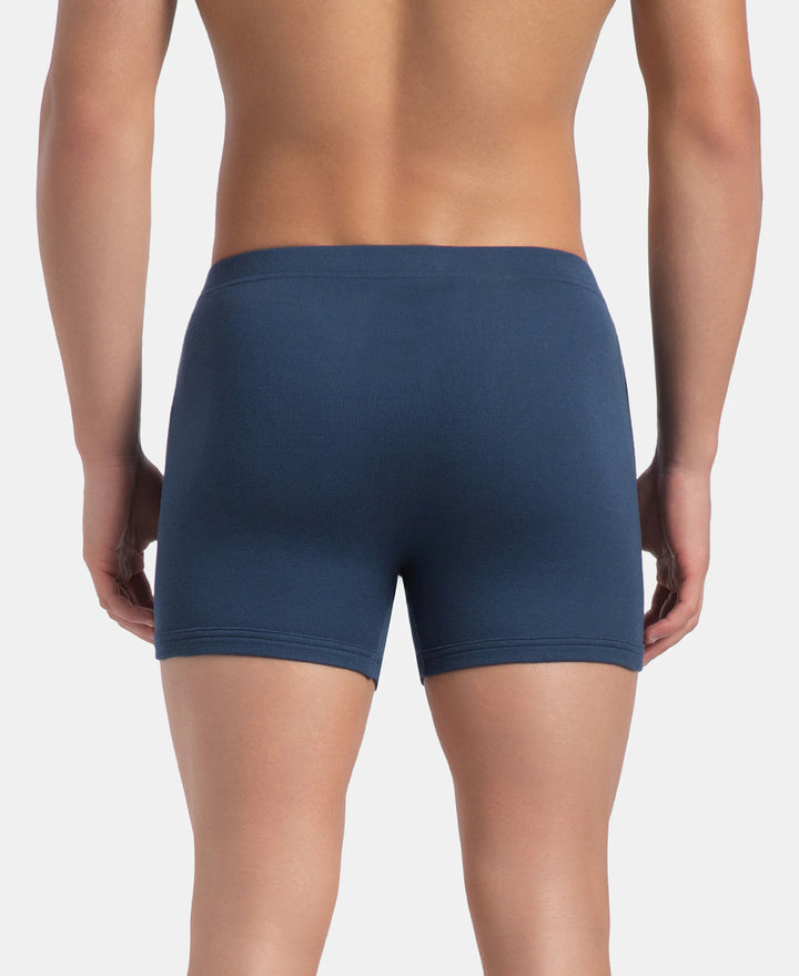 Super Combed Cotton Rib Solid Boxer Brief with Ultrasoft and Durable Waistband - Grey Melange, Port Royale & Dark Denim (Pack of 3)