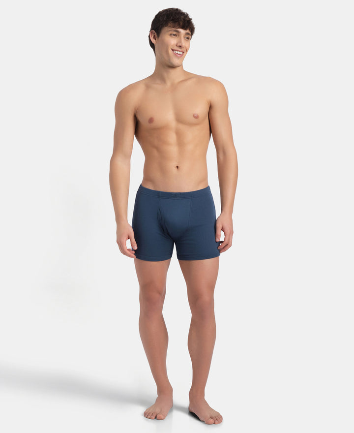 Super Combed Cotton Rib Solid Boxer Brief with Ultrasoft and Durable Waistband - Grey Melange, Port Royale & Dark Denim (Pack of 3)